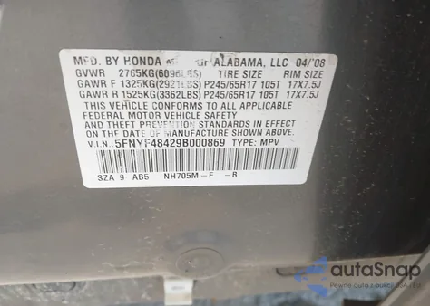 2009 Honda Pilot Ex из США, поврежденный, VIN 5FNYF48429B000869